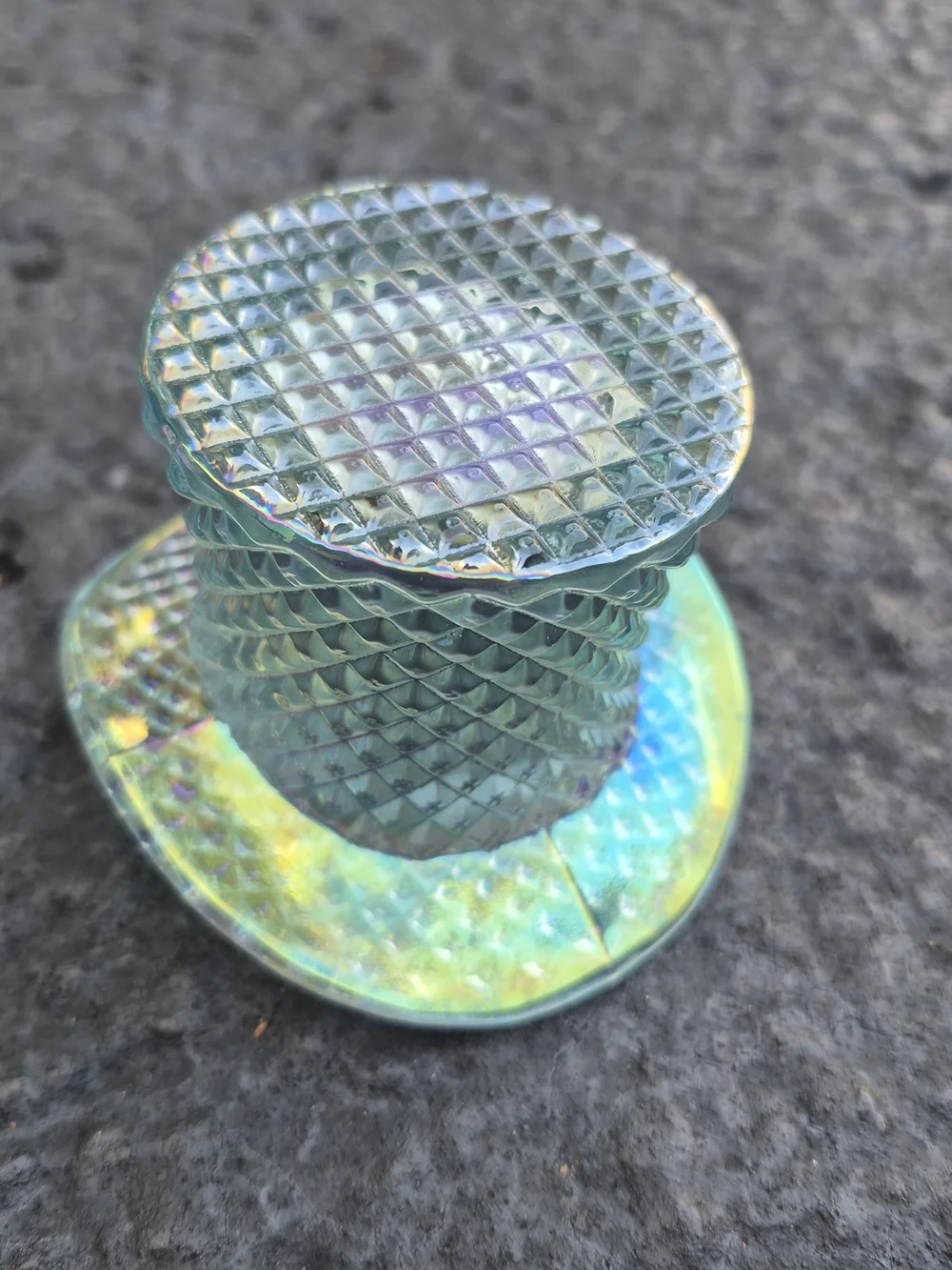 Vintage Fenton Iridescent Blue Glass Top Hat Figurine